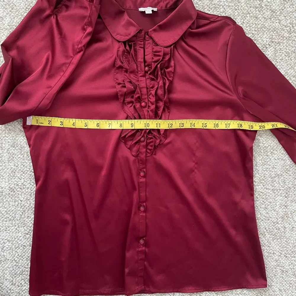 Talbots Ruffle Red Blouse Size MP - Picture 8 of 9